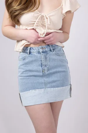 High Rise Cuffed Denim Mini Skirt for Women | IS4725-WASHEDDENIM