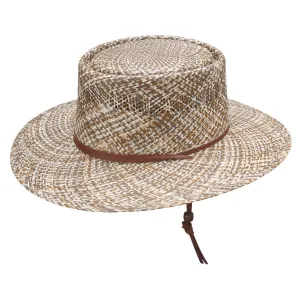 Men's Wide Brim Straw Gambler Hat In Brown Multi