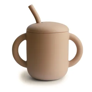 Mushie Kids Silicone Training Cup with Straw - Natural | Transitional Feeding Essential