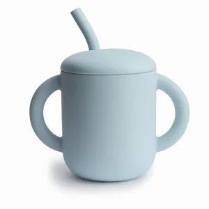 Mushie Kids Silicone Training Cup with Straw - Powder Blue | Transitional Feeding Essential