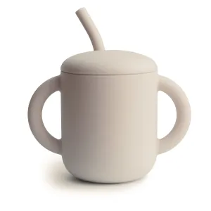 Mushie Kids Silicone Training Cup with Straw - Shifting Sand | Transitional Feeding Essential
