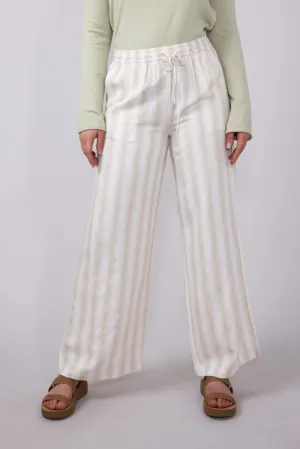 Stripe Drawstring Linen Pants for Women in Natural | 42698-NATURAL