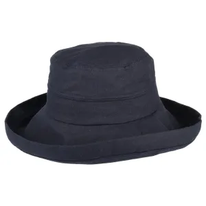 sur la tête Lily Linen-Cotton Packable Sun Hat - Navy Blue