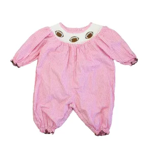 Unknown Brand Girls Pink | White Smocked Football Long Sleeve Outfit