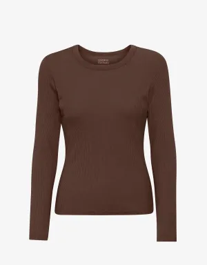 Women Organic Rib LS T-Shirt - Coffee Brown