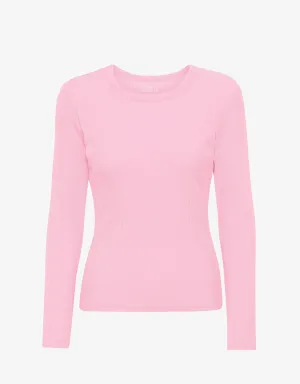 Women Organic Rib LS T-Shirt - Flamingo Pink