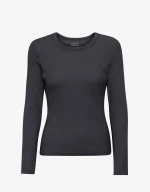 Women Organic Rib LS T-Shirt - Lava Grey