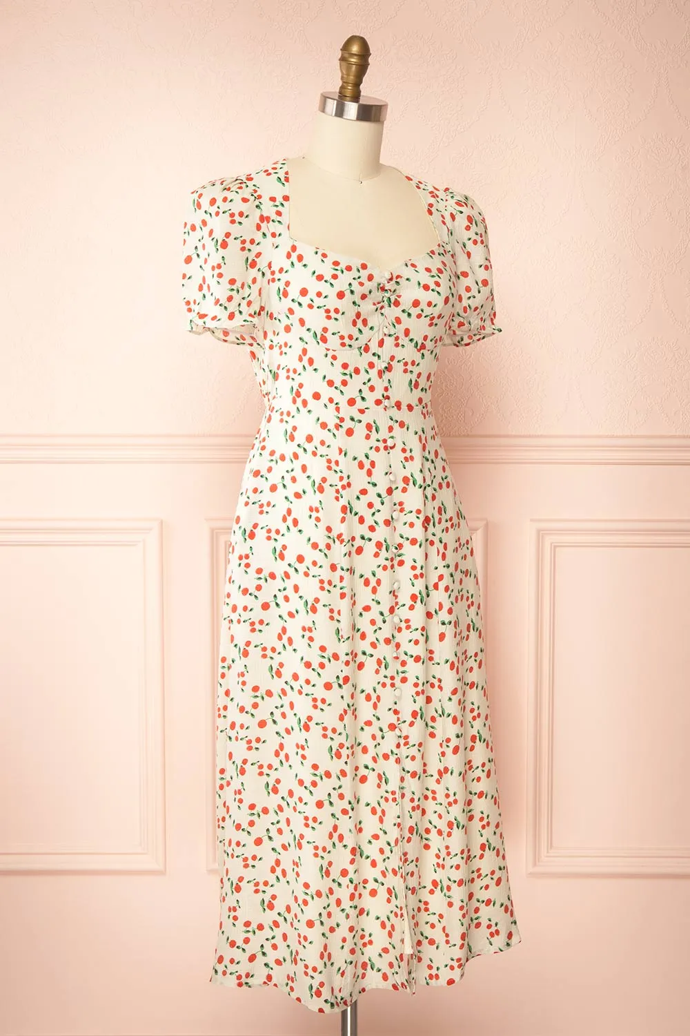 Akkos | Short Sleeve Midi Dress w/ Orange Pattern