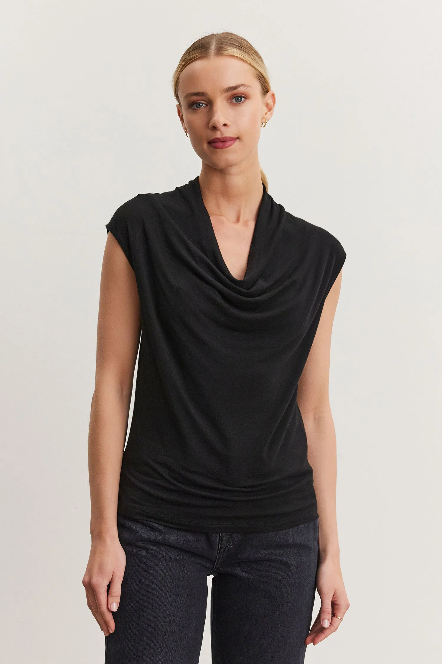 ARLIE COWL NECK TENCEL KNIT SLEEVELESS TOP