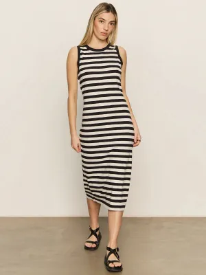 CONTRAST TRIM STRIPED MAXI DRESS