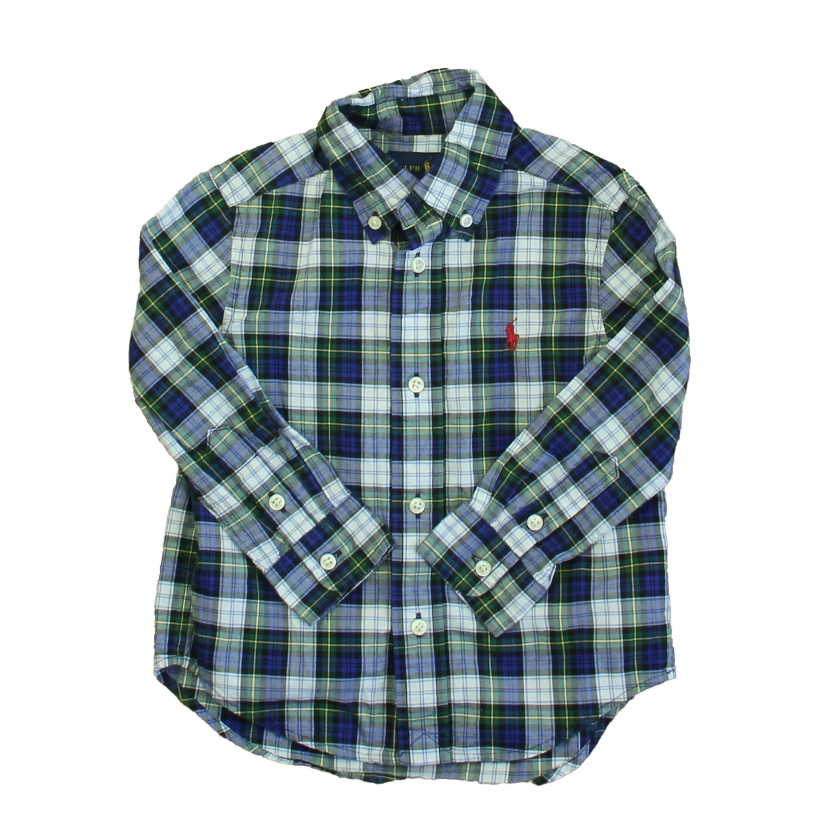 Ralph Lauren Boys Green | Navy Plaid Button Down Long Sleeve