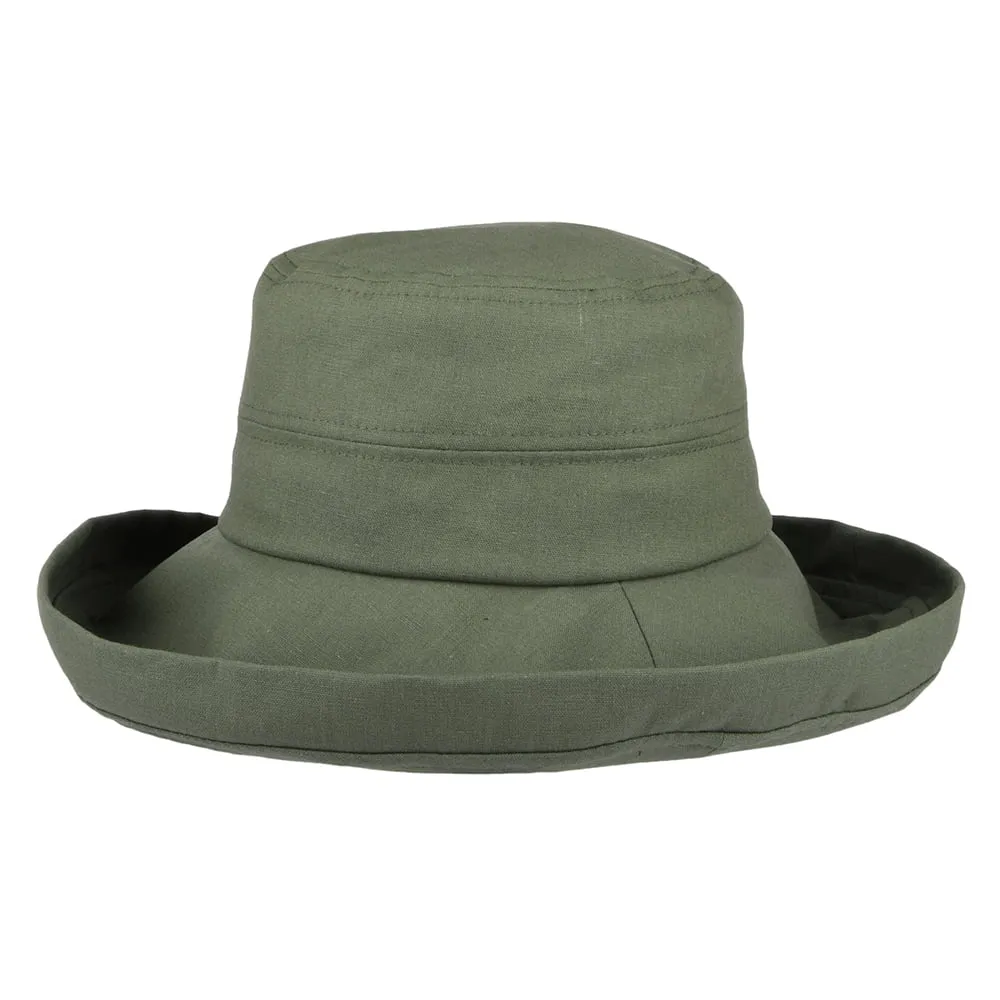 sur la tête Lily Linen-Cotton Packable Sun Hat - Olive