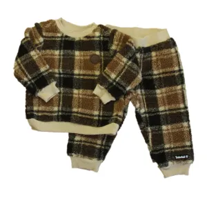 Timberland Boys Brown Plaid Apparel Sets