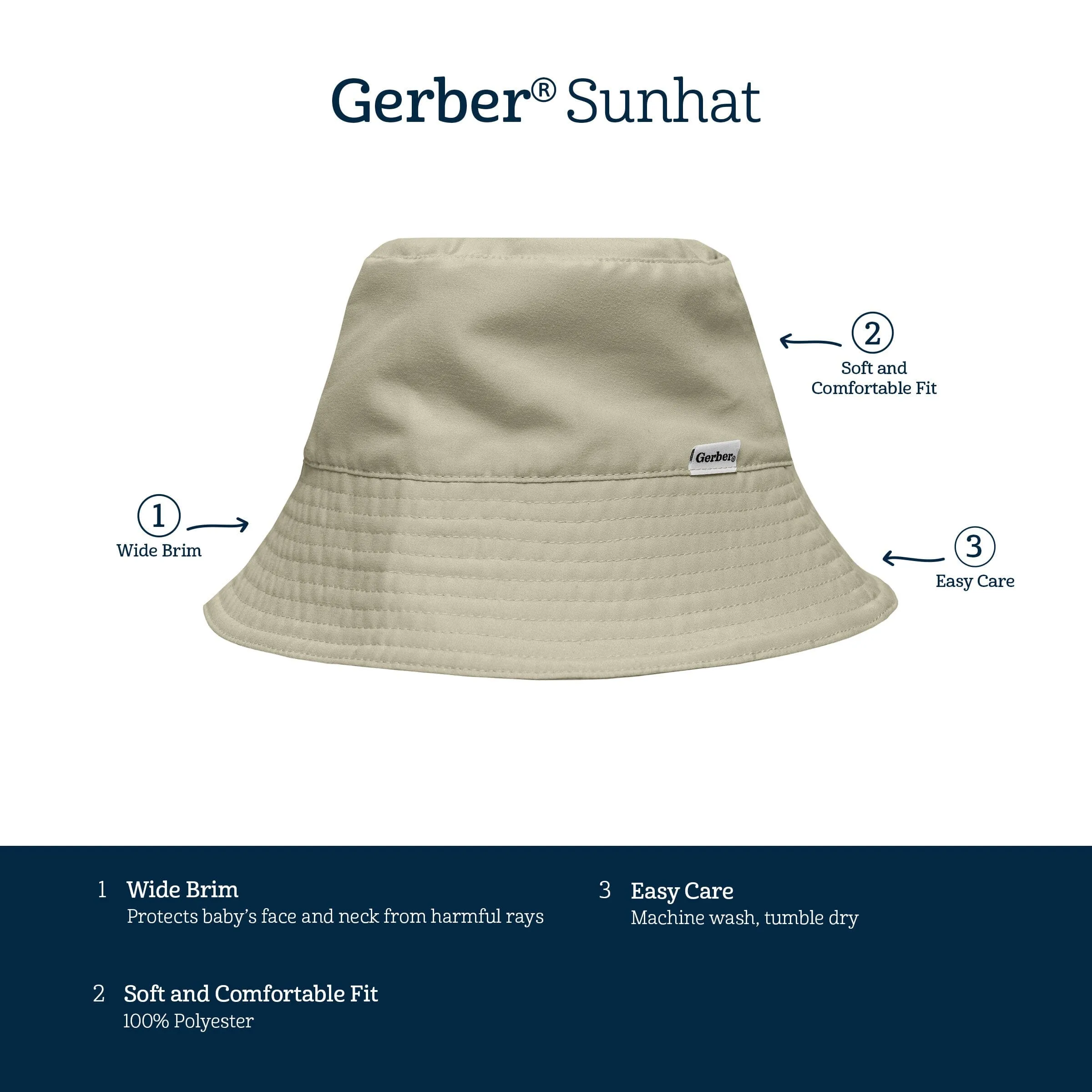 Toddler Neutral UPF 50  Olive Sun Hat Gerber Childrenswea
