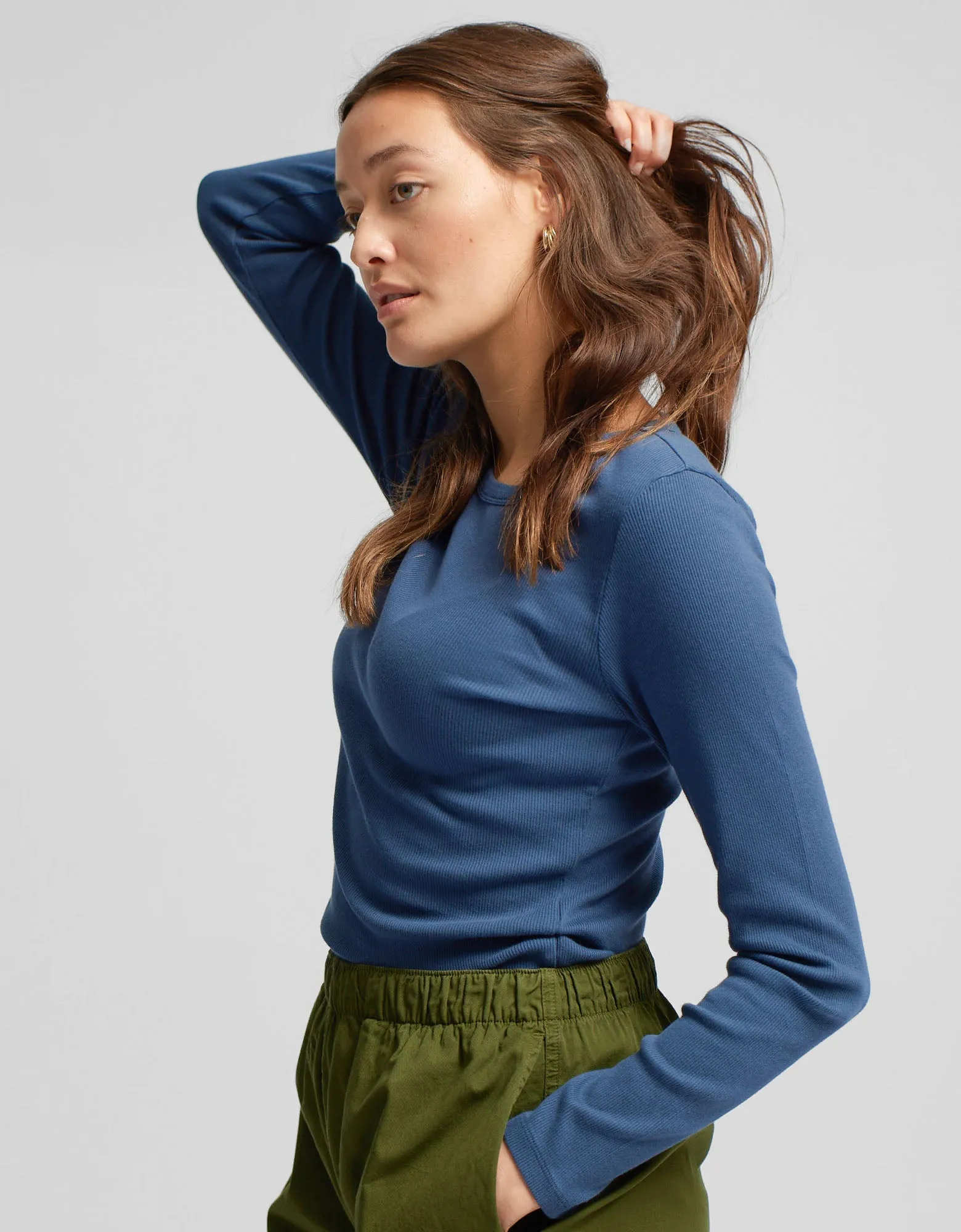 Women Organic Rib LS T-Shirt - Storm Grey
